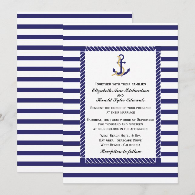 Nautical Stripe Wedding Invitation (Front/Back)