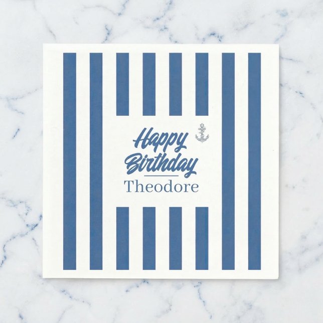 Nautical Striped Anchor Birthday Napkin (Perfect for your nautical theme.)