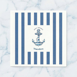 Nautical Striped Anchor Birthday Napkin