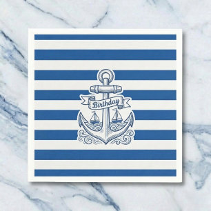 Nautical Striped Anchor Birthday Napkin