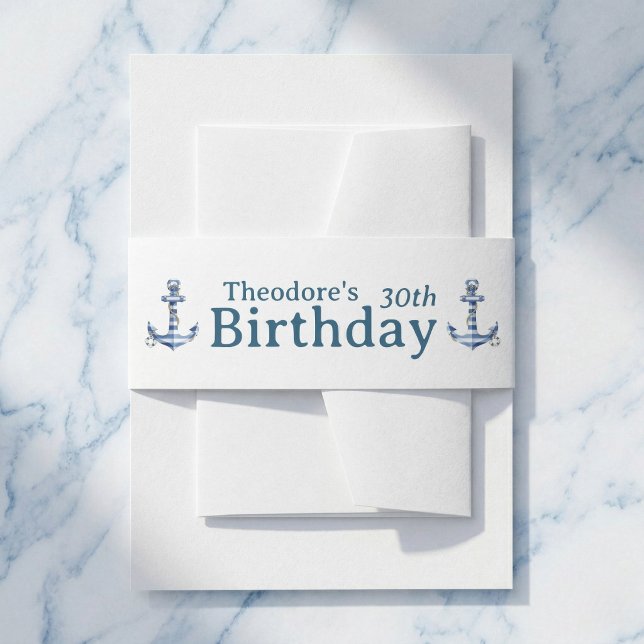 Nautical Striped Anchor Birthday Party  Invitation Belly Band (Celebrate a Milestone in Nautical Style.)
