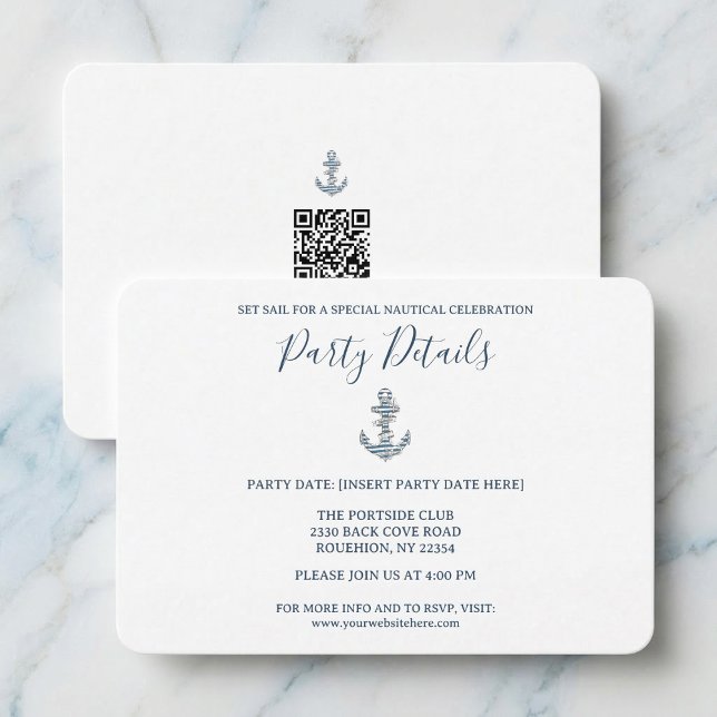 Nautical Striped Anchor Birthday Party QR Code RSVP Card (Make your party planning simple.)
