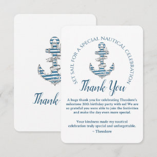Nautical Striped Anchor Birthday Party  Thank You Card