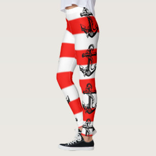 Nautical Striped Anchor Leggings Both Sides
