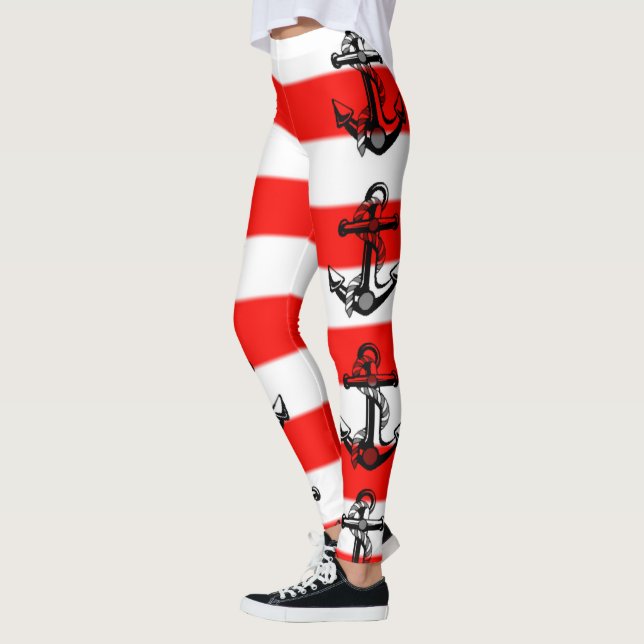 Nautical Striped Anchor Leggings Both Sides (Left)