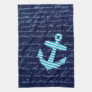 Nautical Striped blue anchor kitchen towel