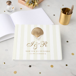 Nautical Striped Gold Seashell Coastal Wedding Guest Book