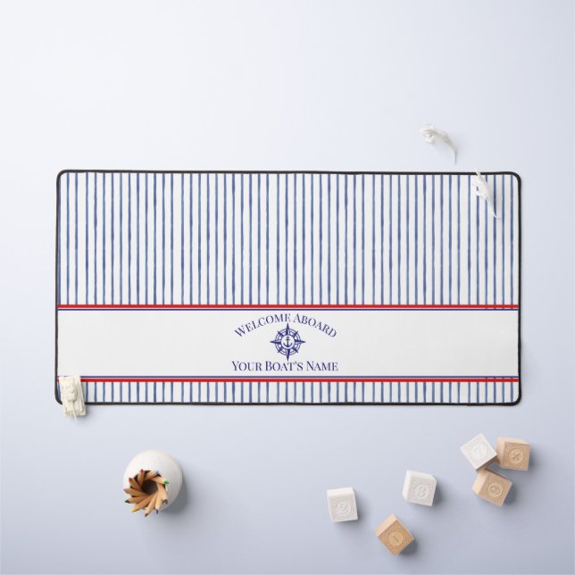   Nautical Striped Monogram Boating Name Design Desk Mat (Kids Table)