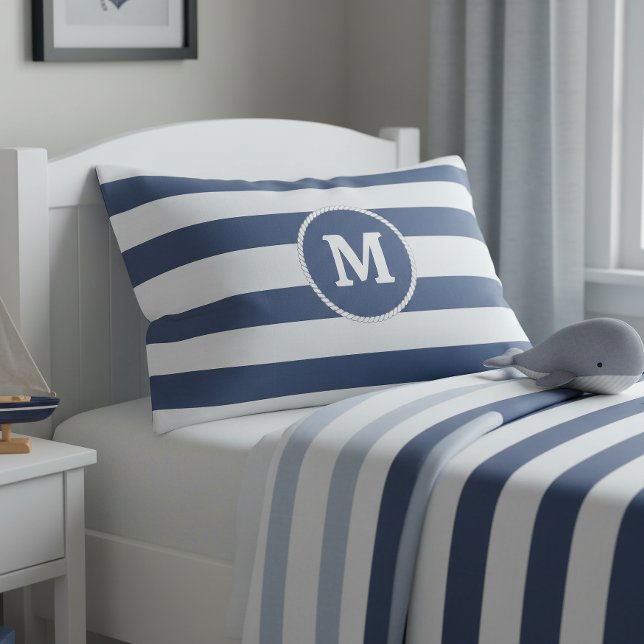 Nautical Striped Weave Monogram Navy White ID1248 Pillowcase (Creator Uploaded)