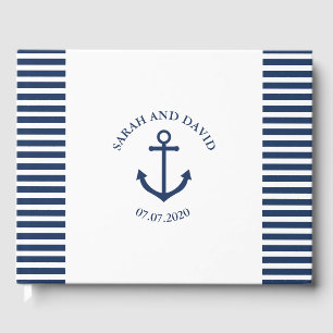Nautical striped wedding guest book with anchor