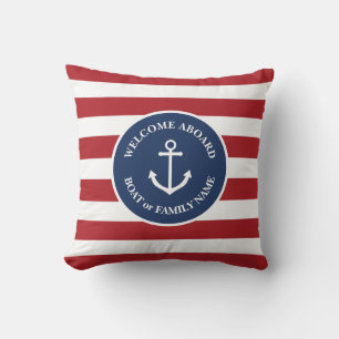 Nautical striped welcome aboard pillow