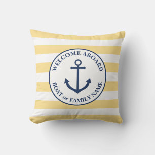 Nautical striped welcome aboard pillow
