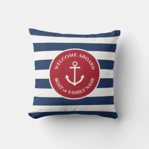 Nautical striped welcome aboard pillow