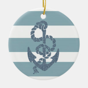 Nautical Stripes Anchor Ceramic Tree Decoration