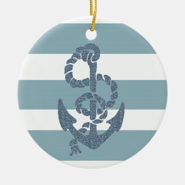 Nautical Stripes Anchor Ceramic Tree Decoration (Front)