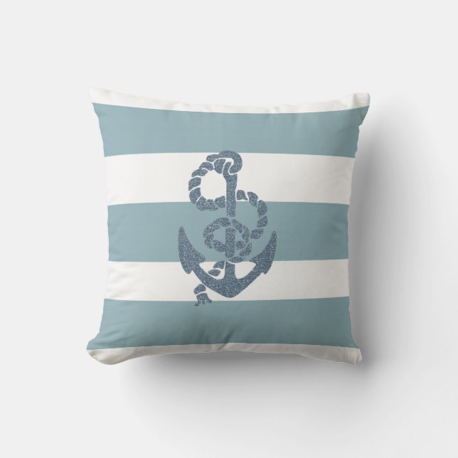 Nautical Stripes Anchor Cushion (Front)