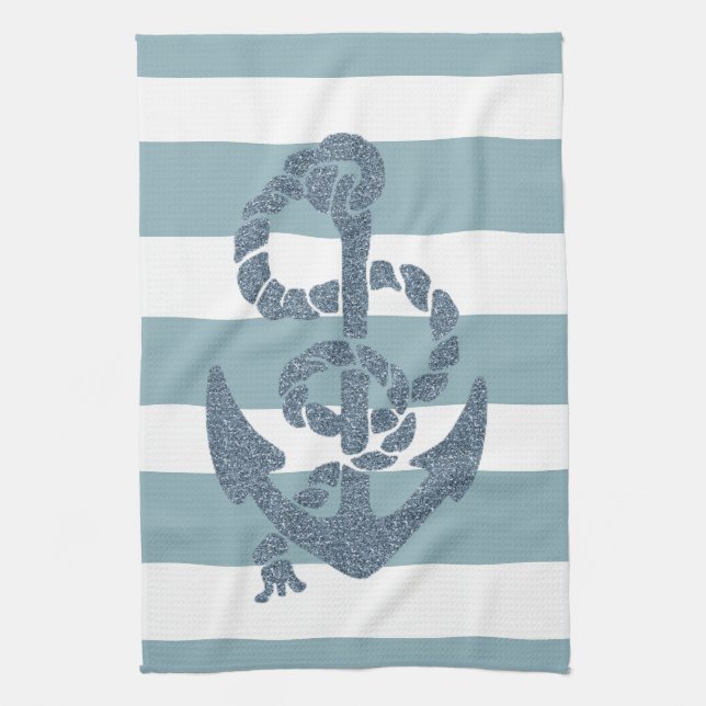 Nautical Stripes Anchor Tea Towel (Vertical)