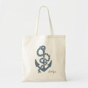 Nautical Stripes Anchor Tote Bag