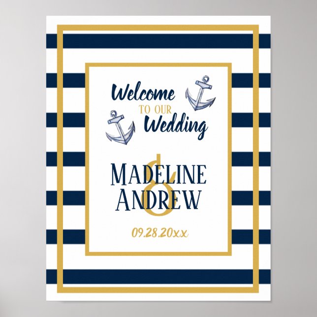Nautical Stripes and Anchor Custom Wedding Poster (Front)