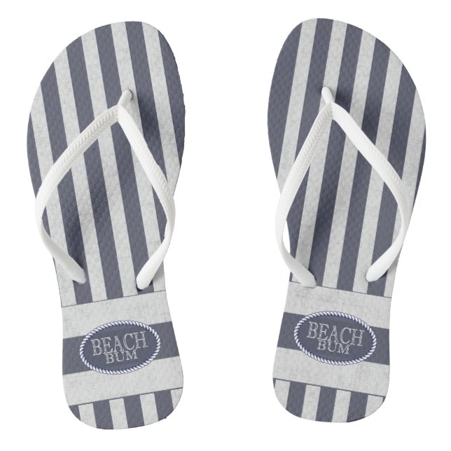 Nautical Stripes and Beach Bum Theme Flip Flops (Footbed)