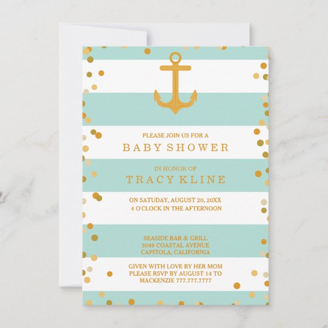 Nautical Stripes and Dots Baby Shower or Sprinkle Invitation (Front)