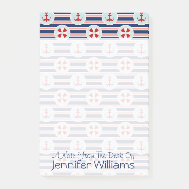Nautical Stripes And Dots Pattern | Add Your Name Post-it Notes (Front)