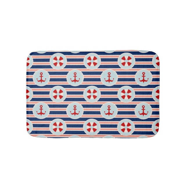 Nautical Stripes And Dots Pattern Bath Mat (Front)