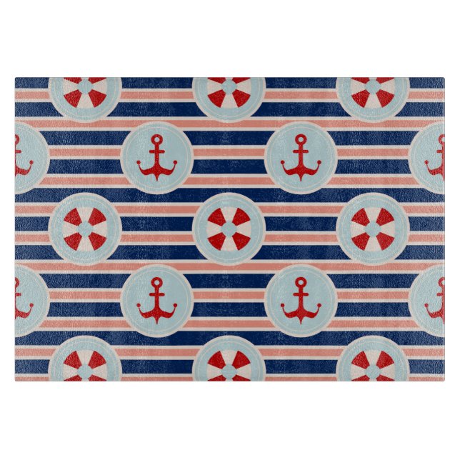 Nautical Stripes And Dots Pattern Cutting Board (Front)