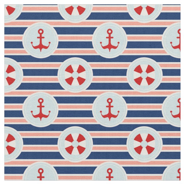 Nautical Stripes And Dots Pattern Fabric (Close Up)