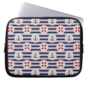 Nautical Stripes And Dots Pattern Laptop Sleeve