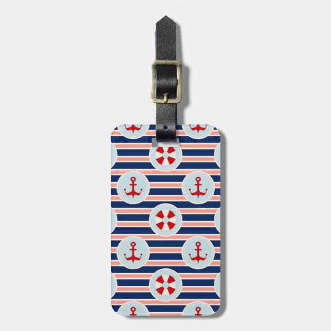 Nautical Stripes And Dots Pattern Luggage Tag (Front Vertical)
