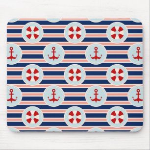 Nautical Stripes And Dots Pattern Mouse Mat