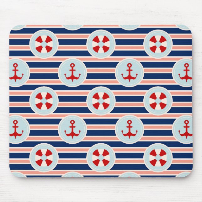 Nautical Stripes And Dots Pattern Mouse Mat (Front)