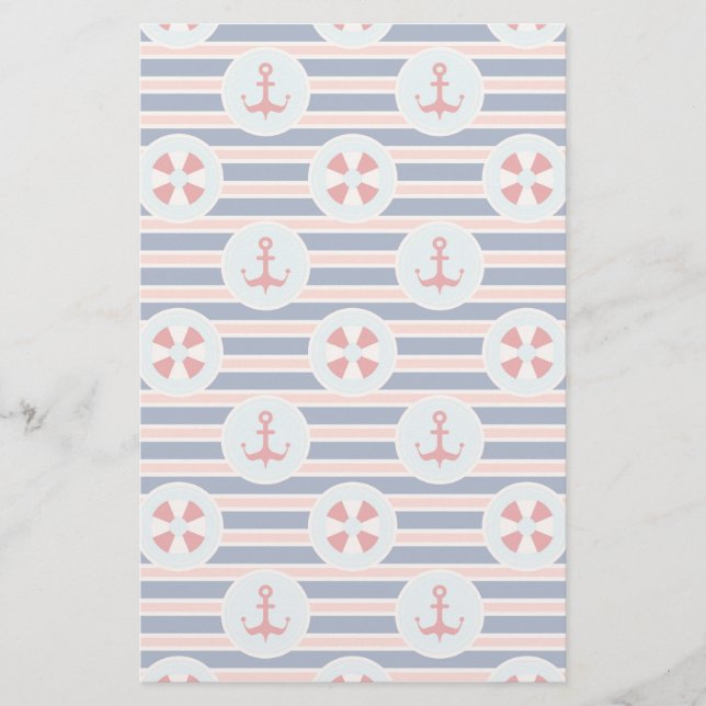 Nautical Stripes And Dots Pattern Stationery (Front)