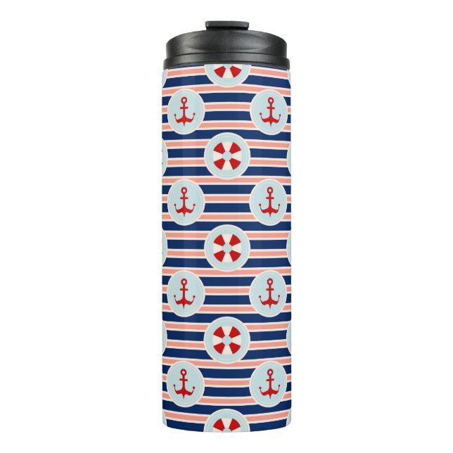 Nautical Stripes And Dots Pattern Thermal Tumbler (Front)