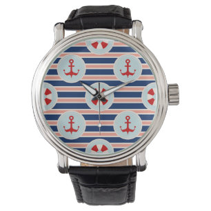 Nautical Stripes And Dots Pattern Watch