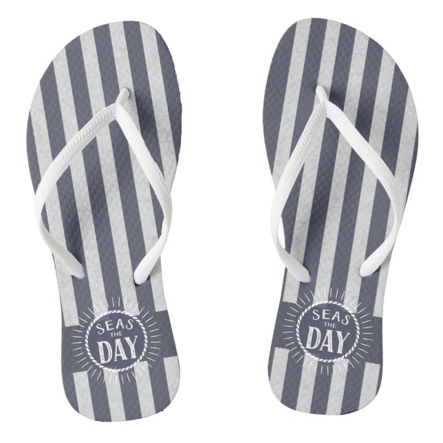 Nautical Stripes and Seas the Day Sunburst Flip Flops (Footbed)