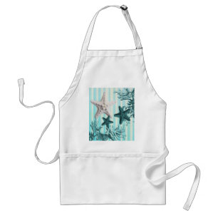 nautical stripes aqua blue starfish seashells standard apron