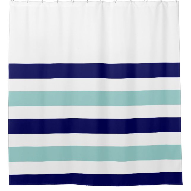nautical stripes blue shower curtain (Front)