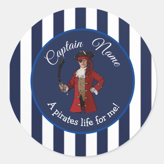 Nautical Stripes Boy Pirate  Classic Round Sticker (Front)