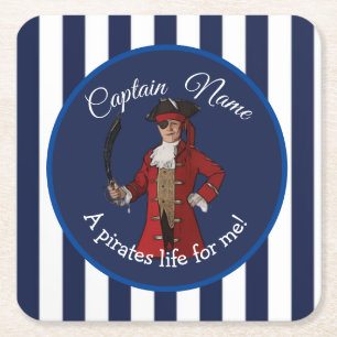 Nautical Stripes Boy Pirate Square Paper Coaster