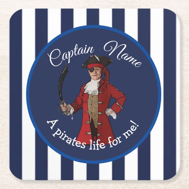 Nautical Stripes Boy Pirate  Square Paper Coaster (Front)