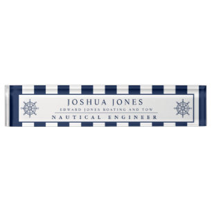Nautical Stripes Captain Ship Wheel Custom Nameplate