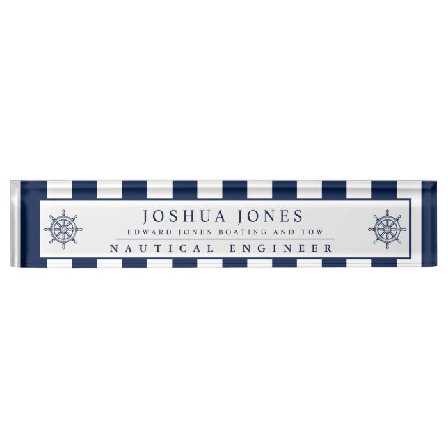 Nautical Stripes Captain Ship Wheel Custom Nameplate (Front)