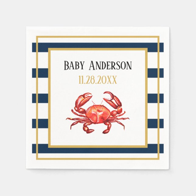 Nautical Stripes Crab Baby Shower Napkin (Front)