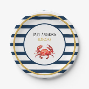 Nautical Stripes Crab Baby Shower Paper Plate