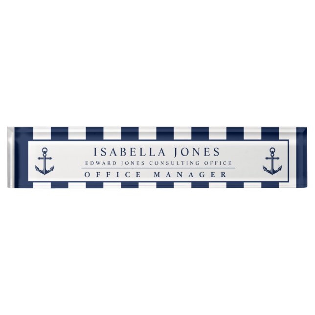 Nautical Stripes Custom Anchor Nameplate (Front)