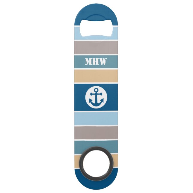 Nautical Stripes custom monogram bottle opener (Back)
