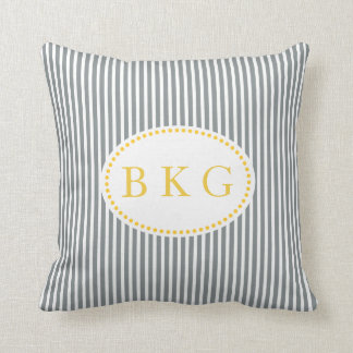 Nautical Stripes Custom Monogram | Grey Yellow Cushion