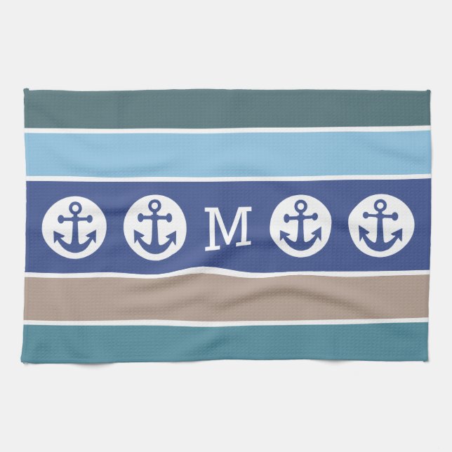 Nautical Stripes custom monogram hand towel (Horizontal)